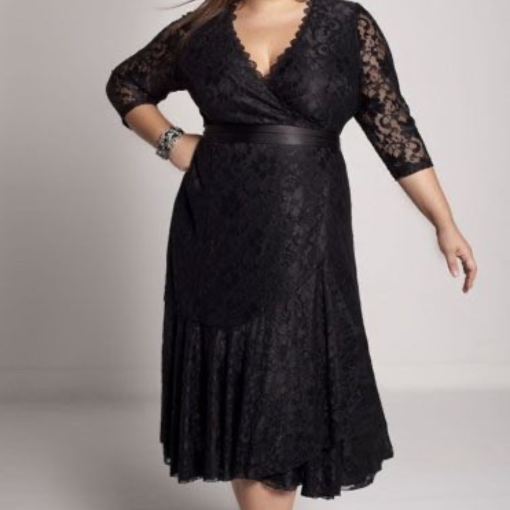 Vintage Igigi Black Lace Wrap Dress w/ Flounce Hem